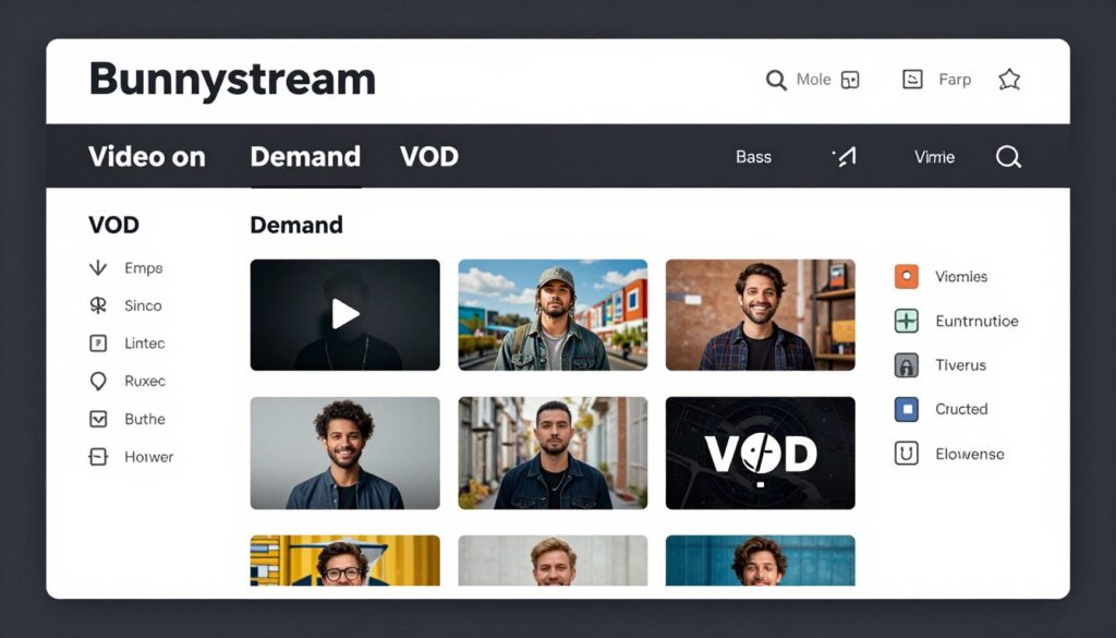 Generate an image of Bunnystream's user interface showcasing its VOD collection. Generate an image of Bunnystream's user interface showcasing its VOD collection.