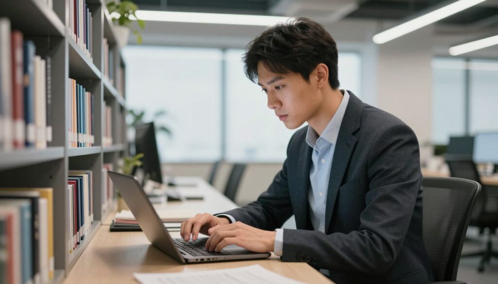 Generate an image of a person browsing through a vast content library on their device. Generate an image of a person browsing through a vast content library on their device.
