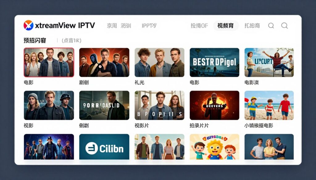 Generate an image representing XtreamView IPTV's vast content library. Generate an image representing XtreamView IPTV's vast content library.