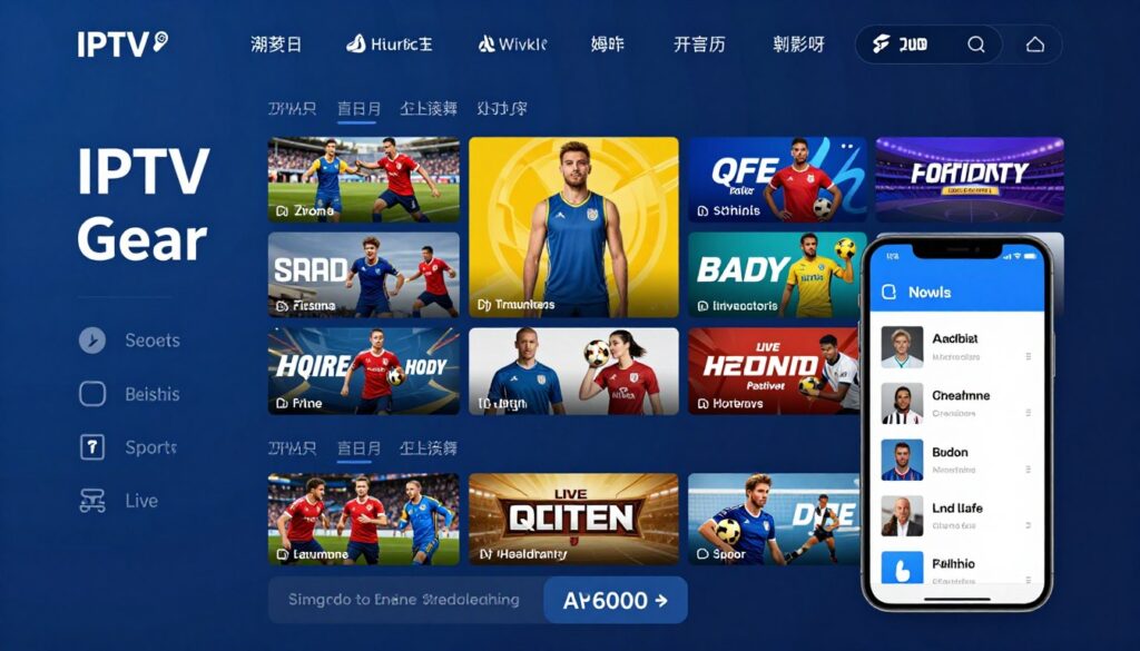Generate an image showing IPTV Gear's sports package features Generate an image showing IPTV Gear's sports package features