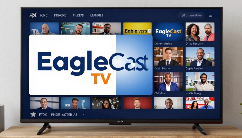 Image of EagleCast TV logo with a TV screen showing various North American channels Image of EagleCast TV logo with a TV screen showing various North American channels