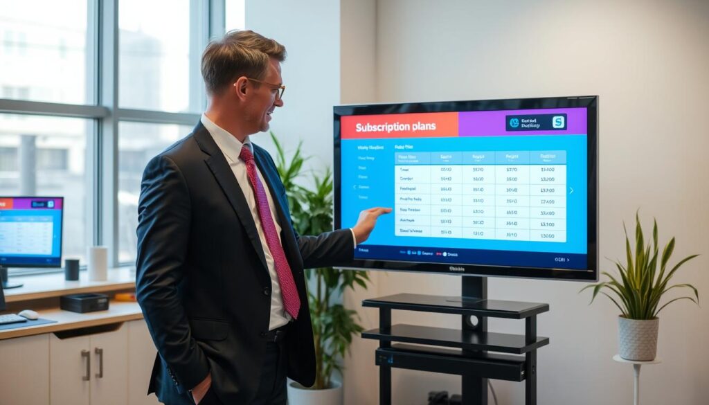 Image of a person choosing a subscription plan on a TV or computer screen Image of a person choosing a subscription plan on a TV or computer screen