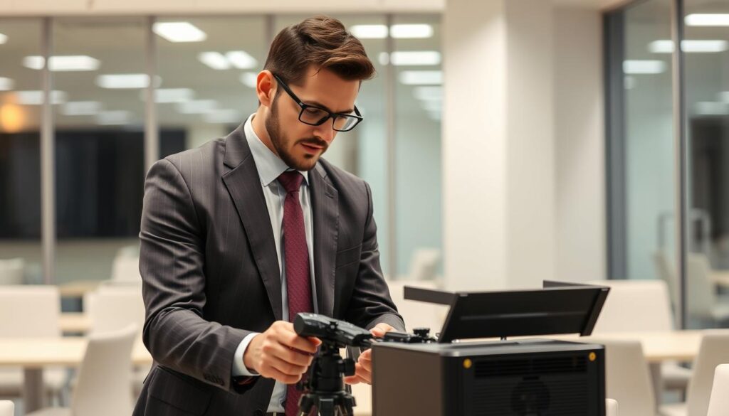 An image of a person setting up a streaming device An image of a person setting up a streaming device