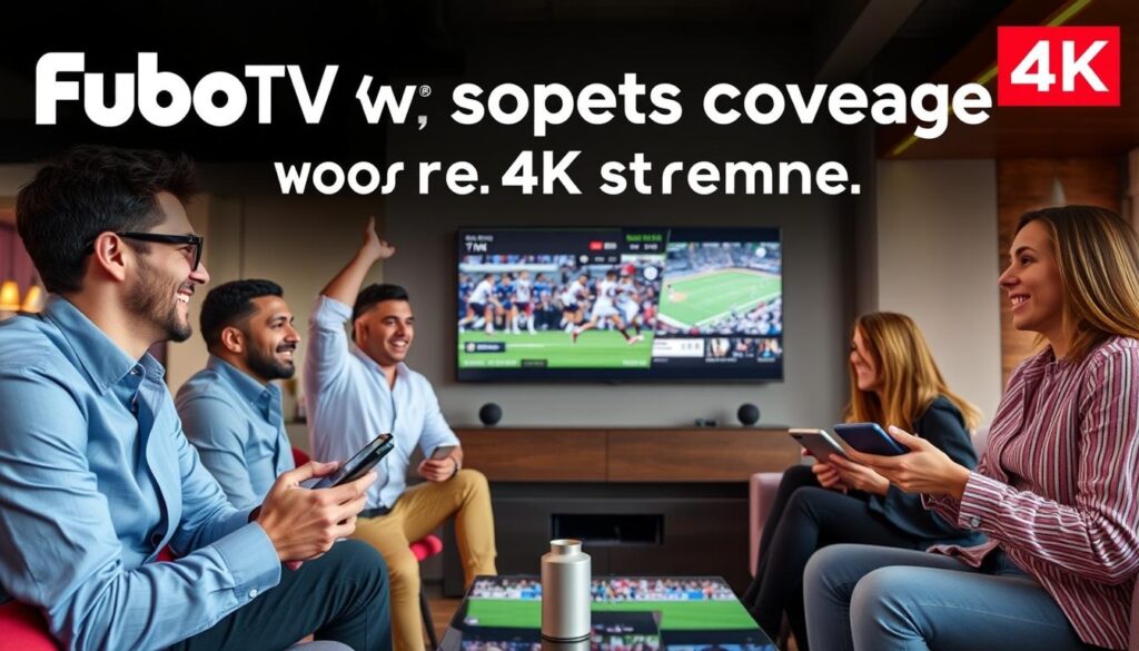 Generate an image highlighting Fubo TV's sports coverage and 4K streaming. Generate an image highlighting Fubo TV's sports coverage and 4K streaming.