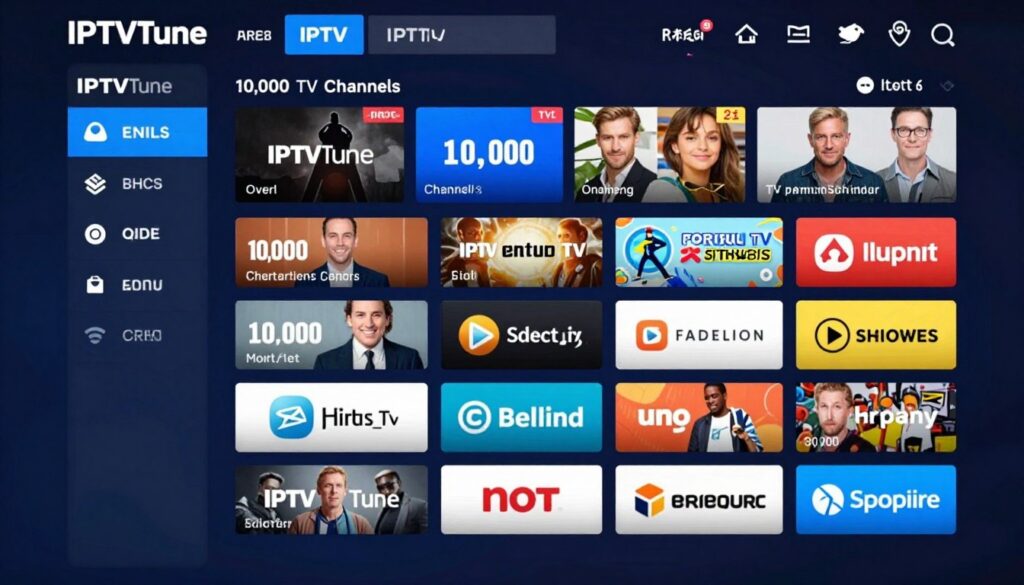 Generate an image highlighting IPTVtune's reliability and quality, featuring over 10,000 TV channels and 200+ premium sports channels. Generate an image highlighting IPTVtune's reliability and quality, featuring over 10,000 TV channels and 200+ premium sports channels.
