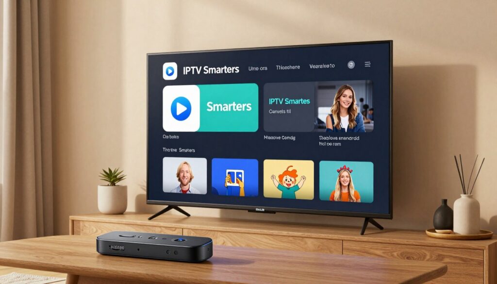 Generate an image of Amazon Fire TV Stick with IPTV Smarters app Generate an image of Amazon Fire TV Stick with IPTV Smarters app