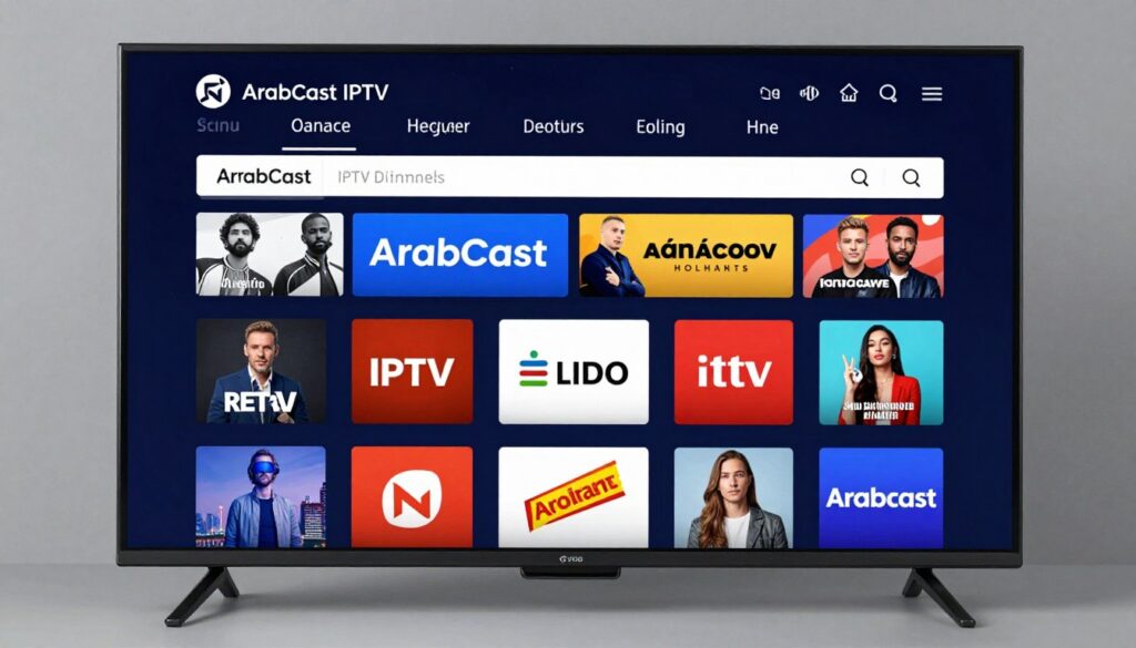 Generate an image of ArabCast's IPTV interface on a smart TV Generate an image of ArabCast's IPTV interface on a smart TV