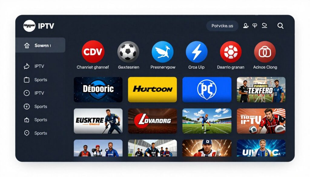 Generate an image of Hoxtoon IPTV's sports coverage and channel selection. Generate an image of Hoxtoon IPTV's sports coverage and channel selection.