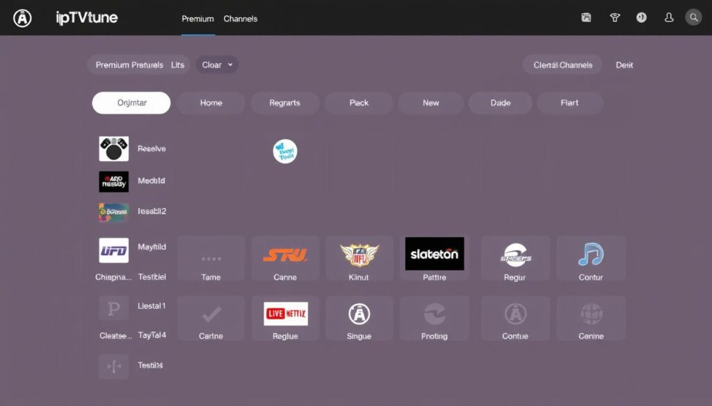 Generate an image of IPTVtune's reseller panel highlighting its premium channels and user-friendly interface. Generate an image of IPTVtune's reseller panel highlighting its premium channels and user-friendly interface.