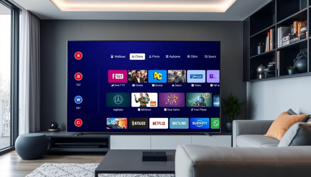 Generate an image of OTT Navigator on a Smart TV. Generate an image of OTT Navigator on a Smart TV.