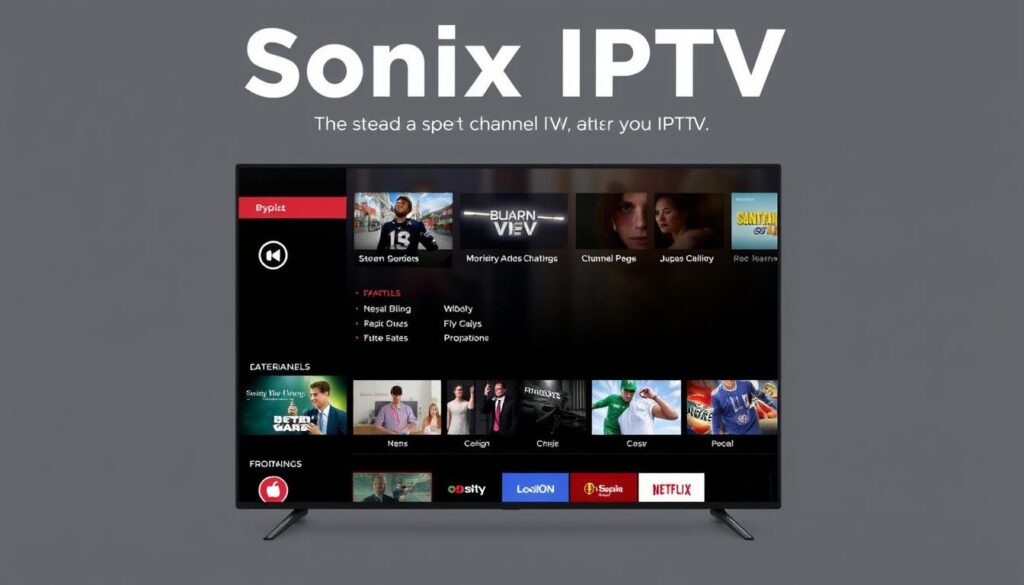 Generate an image of Sonix IPTV's user interface showcasing its channel lineup and streaming features. Generate an image of Sonix IPTV's user interface showcasing its channel lineup and streaming features.