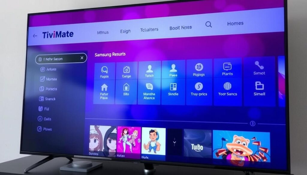 Generate an image of TiviMate's interface on a Samsung Smart TV Generate an image of TiviMate's interface on a Samsung Smart TV