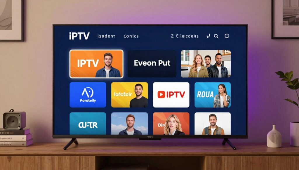 Generate an image of a Smart TV with IPTV app installed Generate an image of a Smart TV with IPTV app installed
