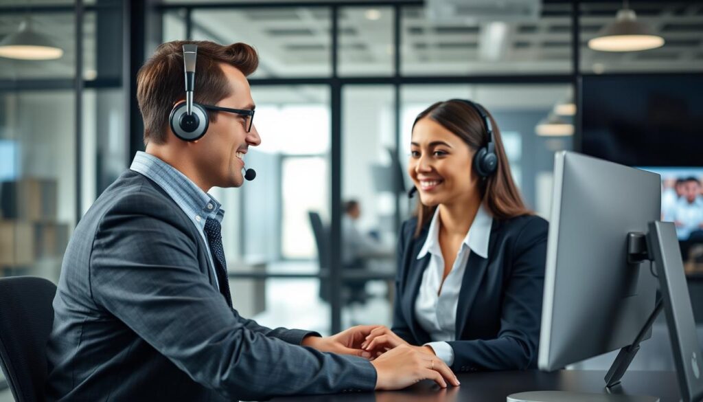 Generate an image of a customer support representative assisting a user with their IPTV service Generate an image of a customer support representative assisting a user with their IPTV service