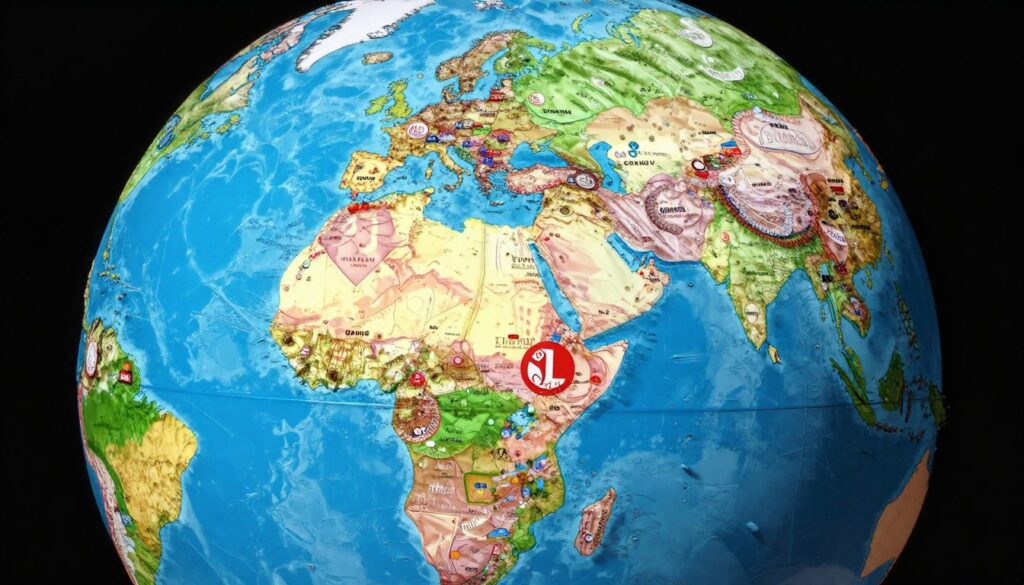 Generate an image of a globe with TV channels from different countries Generate an image of a globe with TV channels from different countries