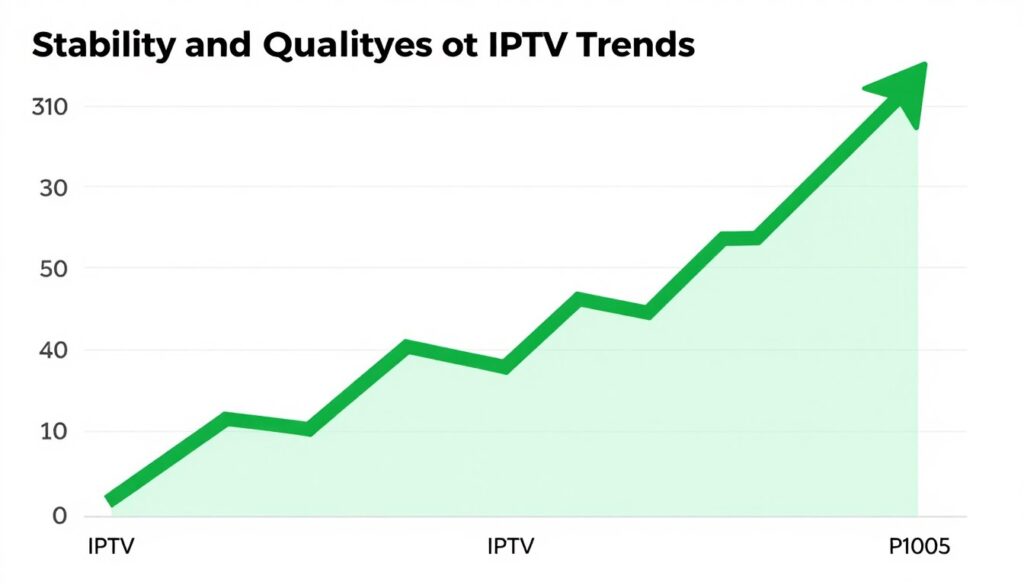 Generate an image of a graph showing IPTV Trends' stability and quality, with a green upward trend. Generate an image of a graph showing IPTV Trends' stability and quality, with a green upward trend.