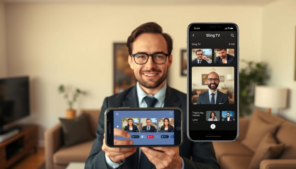 Generate an image of a person customizing their Sling TV channels on a smartphone Generate an image of a person customizing their Sling TV channels on a smartphone