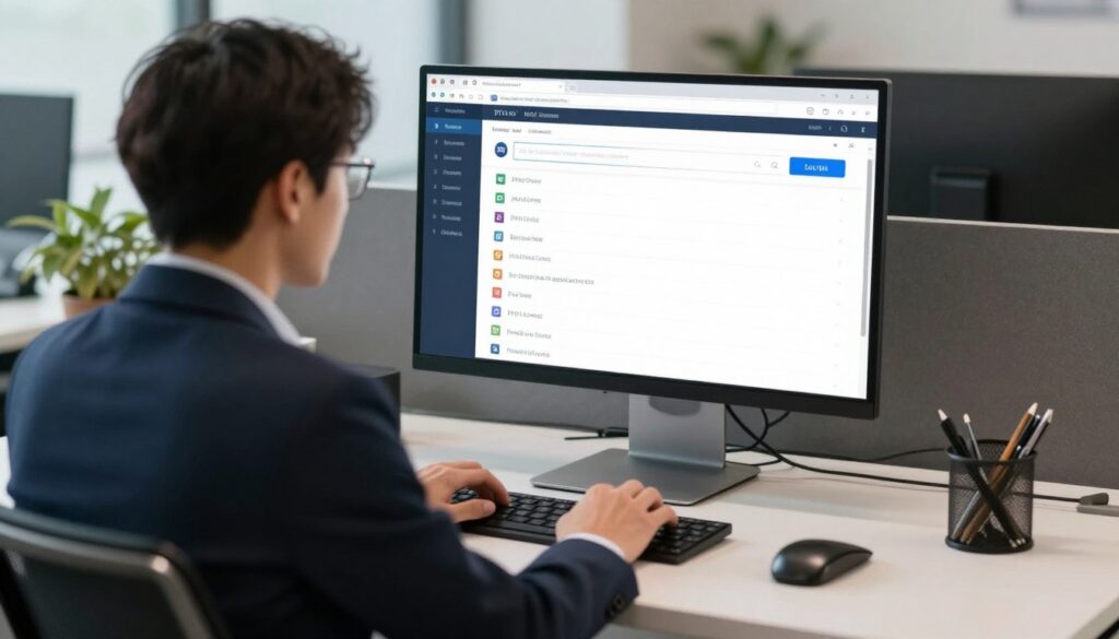 Generate an image of a person searching for IPTV lists on a computer Generate an image of a person searching for IPTV lists on a computer