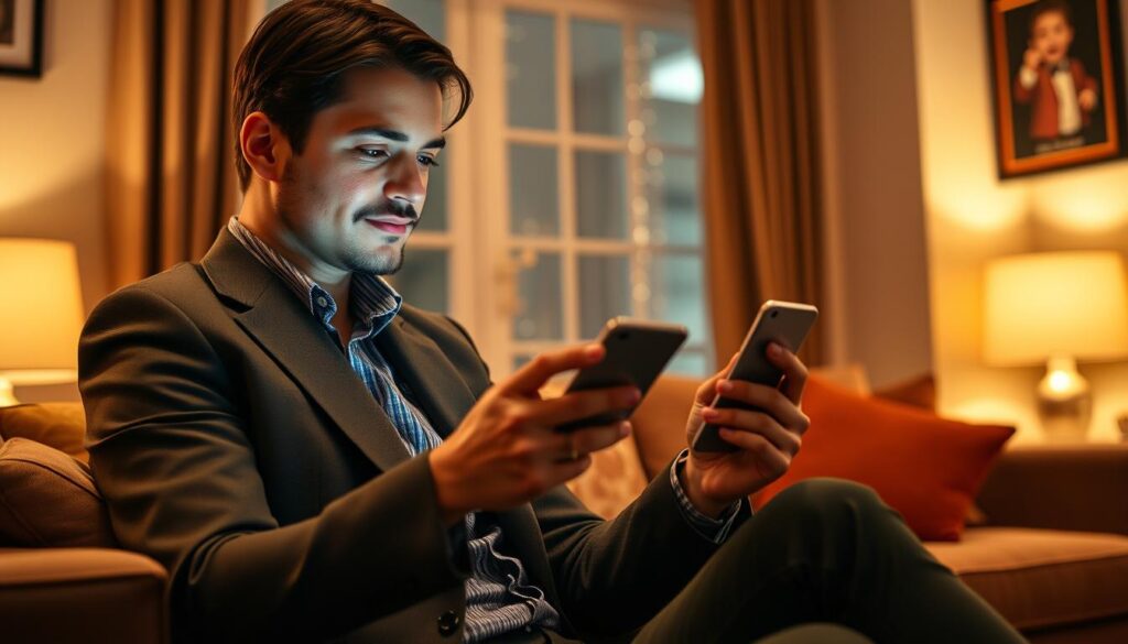 Generate an image of a person watching IPTV on their mobile device. Generate an image of a person watching IPTV on their mobile device.