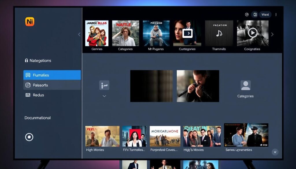Generate an image of a premium IPTV VOD service interface Generate an image of a premium IPTV VOD service interface