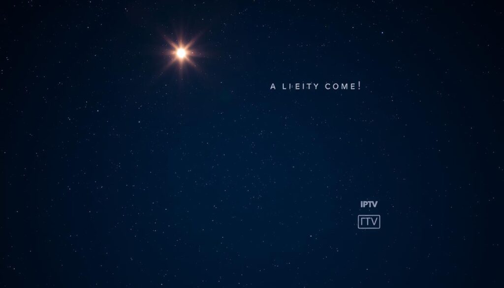 Generate an image of a rising star in the night sky with a subtle IPTV logo incorporated into the design. Generate an image of a rising star in the night sky with a subtle IPTV logo incorporated into the design.