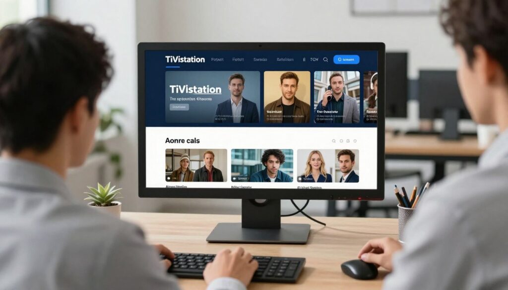 Generate an image of a user accessing their favorite shows on TiVistation with a user-friendly interface. Generate an image of a user accessing their favorite shows on TiVistation with a user-friendly interface.