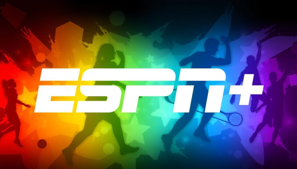 Generate an image of the ESPN+ logo on a sports-themed background Generate an image of the ESPN+ logo on a sports-themed background