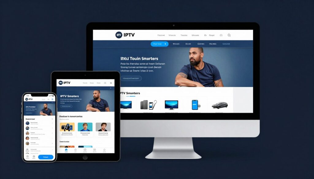 Generate an image of the IPTV Smarters app interface on multiple devices. Generate an image of the IPTV Smarters app interface on multiple devices.