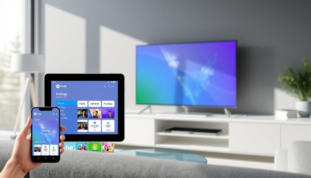 Generate an image of the IPTV Trends interface on multiple devices. Generate an image of the IPTV Trends interface on multiple devices.