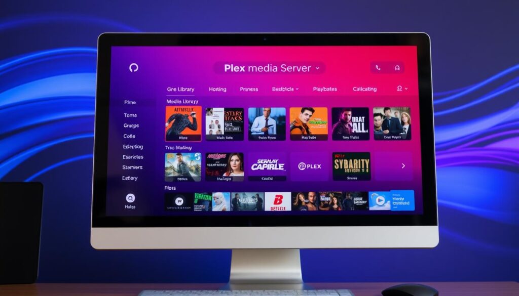 Generate an image of the Plex media server interface on a computer. Generate an image of the Plex media server interface on a computer.