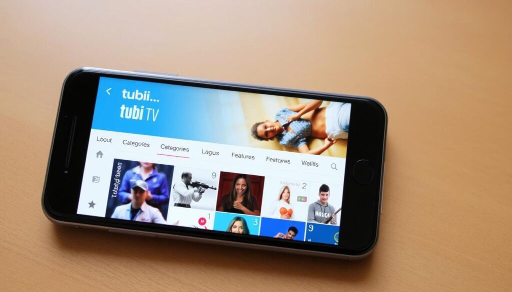 Generate an image of the Tubi TV interface on a smartphone. Generate an image of the Tubi TV interface on a smartphone.