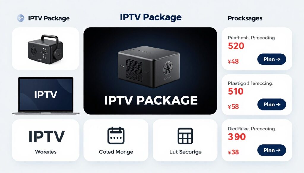 Generate an image of various IPTV packages and pricing plans Generate an image of various IPTV packages and pricing plans