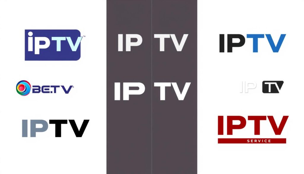 Generate an image of various IPTV service logos side by side for comparison. Generate an image of various IPTV service logos side by side for comparison.
