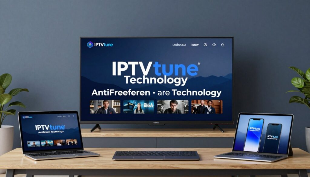 Generate an image representing IPTVtune's AntiFreeze Technology in action, with a smooth streaming experience. Generate an image representing IPTVtune's AntiFreeze Technology in action, with a smooth streaming experience.