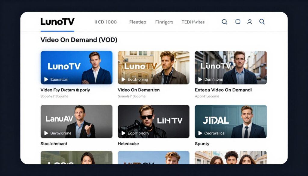 Generate an image representing LunoTV IPTV's user-friendly interface and extensive VOD library Generate an image representing LunoTV IPTV's user-friendly interface and extensive VOD library