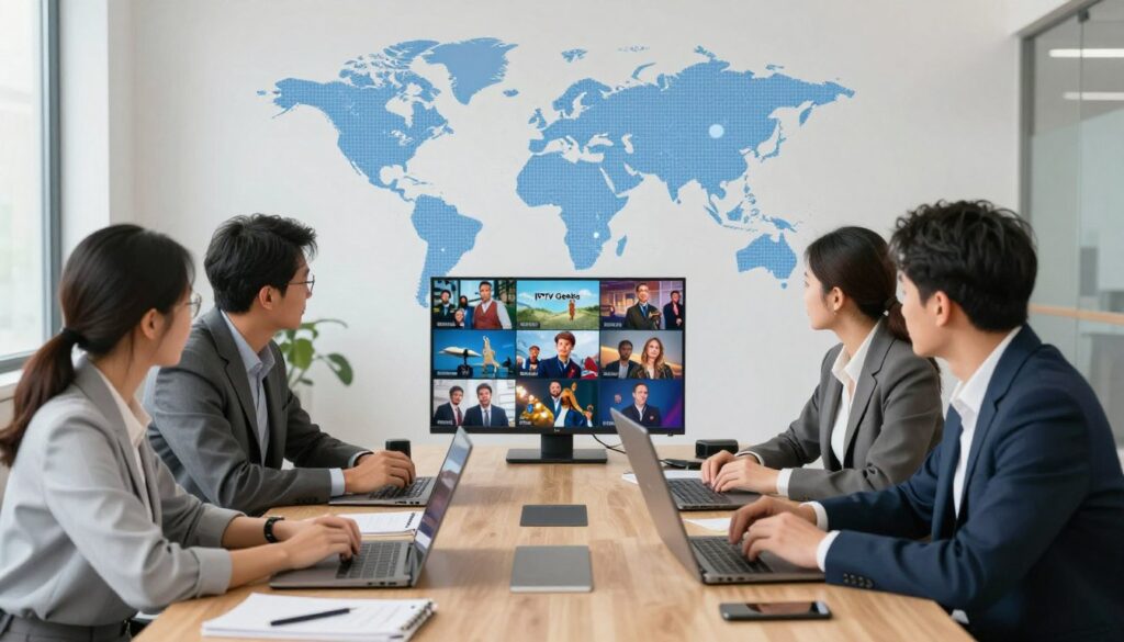 Generate an image representing global content accessibility through IPTV Geeks Generate an image representing global content accessibility through IPTV Geeks