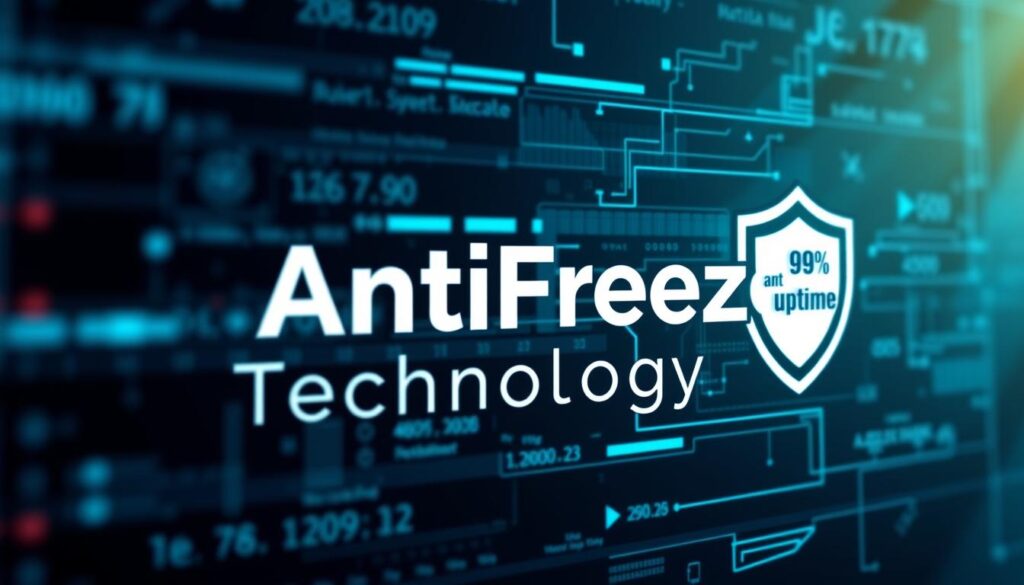 Generate an image representing reliability with "AntiFreeze Technology" and 99.99% uptime promise. Generate an image representing reliability with "AntiFreeze Technology" and 99.99% uptime promise.