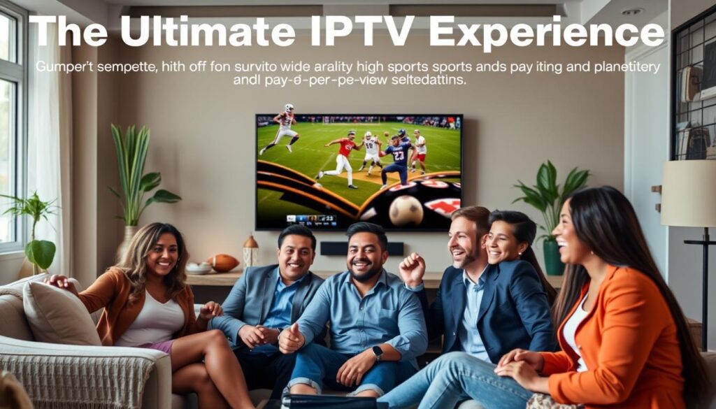 Generate an image representing the "Ultimate IPTV Experience" with elite sports and PPV selections. Generate an image representing the "Ultimate IPTV Experience" with elite sports and PPV selections.