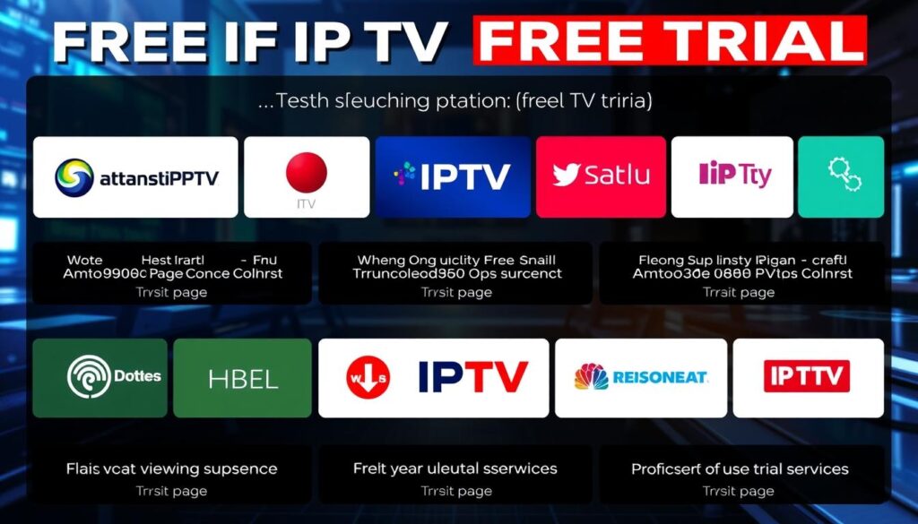 Generate an image representing various IPTV services with free trial options Generate an image representing various IPTV services with free trial options