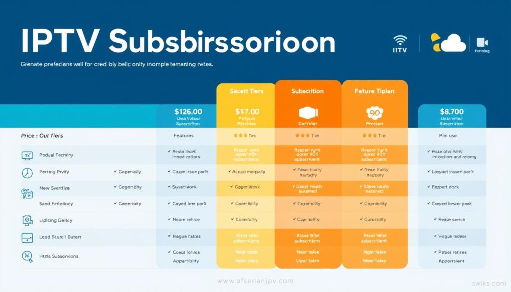 Generate an image representing various IPTV subscription plans Generate an image representing various IPTV subscription plans