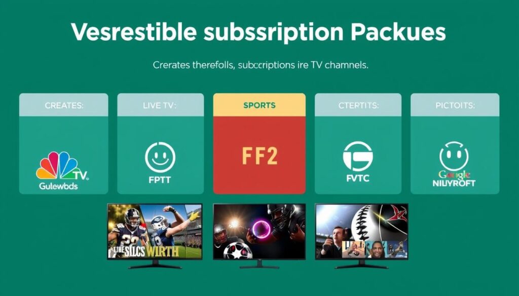 Generate an image representing versatile subscription packages with live TV channels and sports programming. Generate an image representing versatile subscription packages with live TV channels and sports programming.