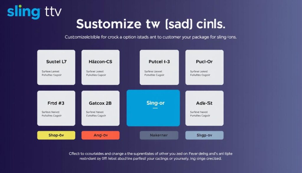 Generate an image showing Sling TV's customizable packages and add-ons. Generate an image showing Sling TV's customizable packages and add-ons.