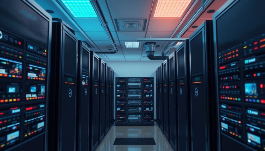 Generate an image showing near-perfect uptime servers with 15,000+ channels and 40,000+ VOD titles. Generate an image showing near-perfect uptime servers with 15,000+ channels and 40,000+ VOD titles.