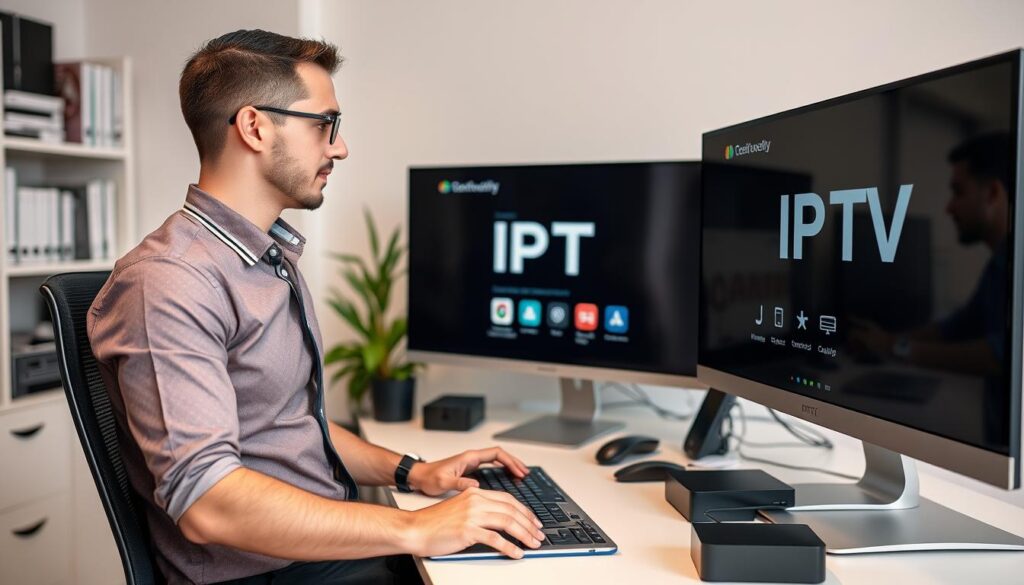 Image of a person setting up IPTV Wolf on their device Image of a person setting up IPTV Wolf on their device