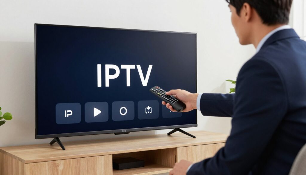 Image of a person setting up IPTV on their TV Image of a person setting up IPTV on their TV