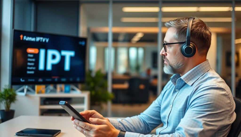 Image of a person setting up IPTV on their device Image of a person setting up IPTV on their device