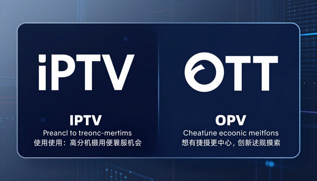 Image of a split screen comparing IPTV and OTT streaming services Image of a split screen comparing IPTV and OTT streaming services