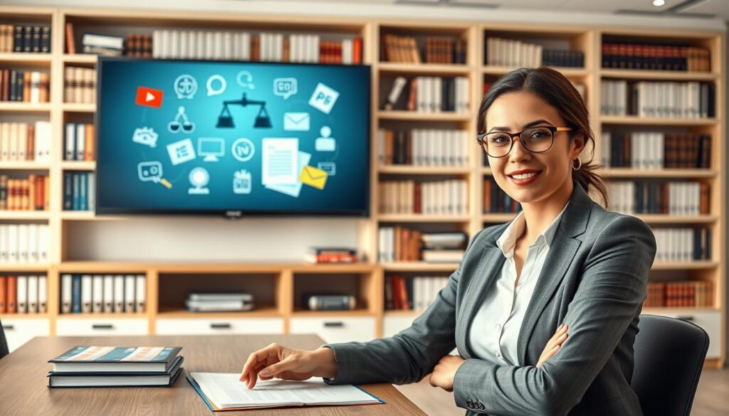 A modern office setting showcasing the theme of IPTV streaming legal considerations. In the foreground, a confident businesswoman in professional attire is discussing IPTV legal aspects, with documents and a laptop on the table. In the middle, a large monitor displays a graphic representation of legal documents and compliance icons, highlighting the importance of copyright and licensing. The background features bookshelves filled with legal texts and technology manuals, creating an atmosphere of professionalism and authority. Soft, natural lighting enhances the scene, with a focus on the businesswoman and her engaging expression. The image subtly incorporates the brand name "IPTVVUK.COM" within the decor, ensuring it complements the overall setting harmoniously. A modern office setting showcasing the theme of IPTV streaming legal considerations. In the foreground, a confident businesswoman in professional attire is discussing IPTV legal aspects, with documents and a laptop on the table. In the middle, a large monitor displays a graphic representation of legal documents and compliance icons, highlighting the importance of copyright and licensing. The background features bookshelves filled with legal texts and technology manuals, creating an atmosphere of professionalism and authority. Soft, natural lighting enhances the scene, with a focus on the businesswoman and her engaging expression. The image subtly incorporates the brand name "IPTVVUK.COM" within the decor, ensuring it complements the overall setting harmoniously.
