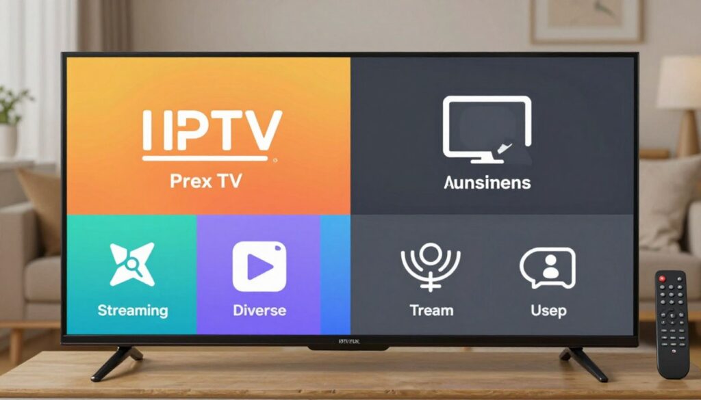 A visually engaging representation of the pros and cons of IPTV Max TV, featuring a split-screen design. In the foreground, on the left, display icons symbolizing the advantages: crystal-clear streaming, diverse channel options, and user-friendly interface, all depicted in vibrant colors. On the right, illustrate the disadvantages with icons for buffering issues, potential copyright concerns, and limited customer support, using muted tones for contrast. In the middle ground, include a sleek TV and a modern remote, emphasizing a tech-savvy environment. In the background, a cozy living room setting with soft lighting creates a welcoming atmosphere. Capture the scene from a slightly elevated angle to give depth, highlighting the balance between the pros and cons of IPTV Max TV, with the brand name "IPTVVUK.COM" subtly integrated into the design. A visually engaging representation of the pros and cons of IPTV Max TV, featuring a split-screen design. In the foreground, on the left, display icons symbolizing the advantages: crystal-clear streaming, diverse channel options, and user-friendly interface, all depicted in vibrant colors. On the right, illustrate the disadvantages with icons for buffering issues, potential copyright concerns, and limited customer support, using muted tones for contrast. In the middle ground, include a sleek TV and a modern remote, emphasizing a tech-savvy environment. In the background, a cozy living room setting with soft lighting creates a welcoming atmosphere. Capture the scene from a slightly elevated angle to give depth, highlighting the balance between the pros and cons of IPTV Max TV, with the brand name "IPTVVUK.COM" subtly integrated into the design.