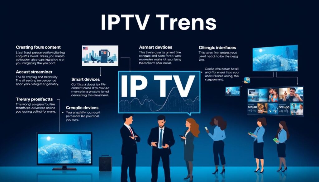 Create an image representing IPTV Trends, focusing on its innovative features and trendsetting content. Create an image representing IPTV Trends, focusing on its innovative features and trendsetting content.